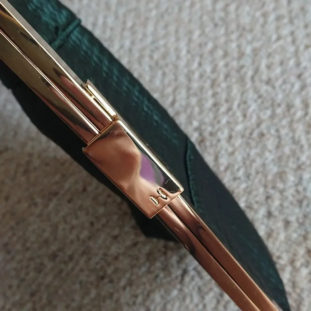 Halston Heritage foldable Frame Clutch in lux weaved green silk